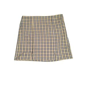 Aeropostale Mini Skirt M Women's Yellow Plaid Front Slits Schoolgirl Academia